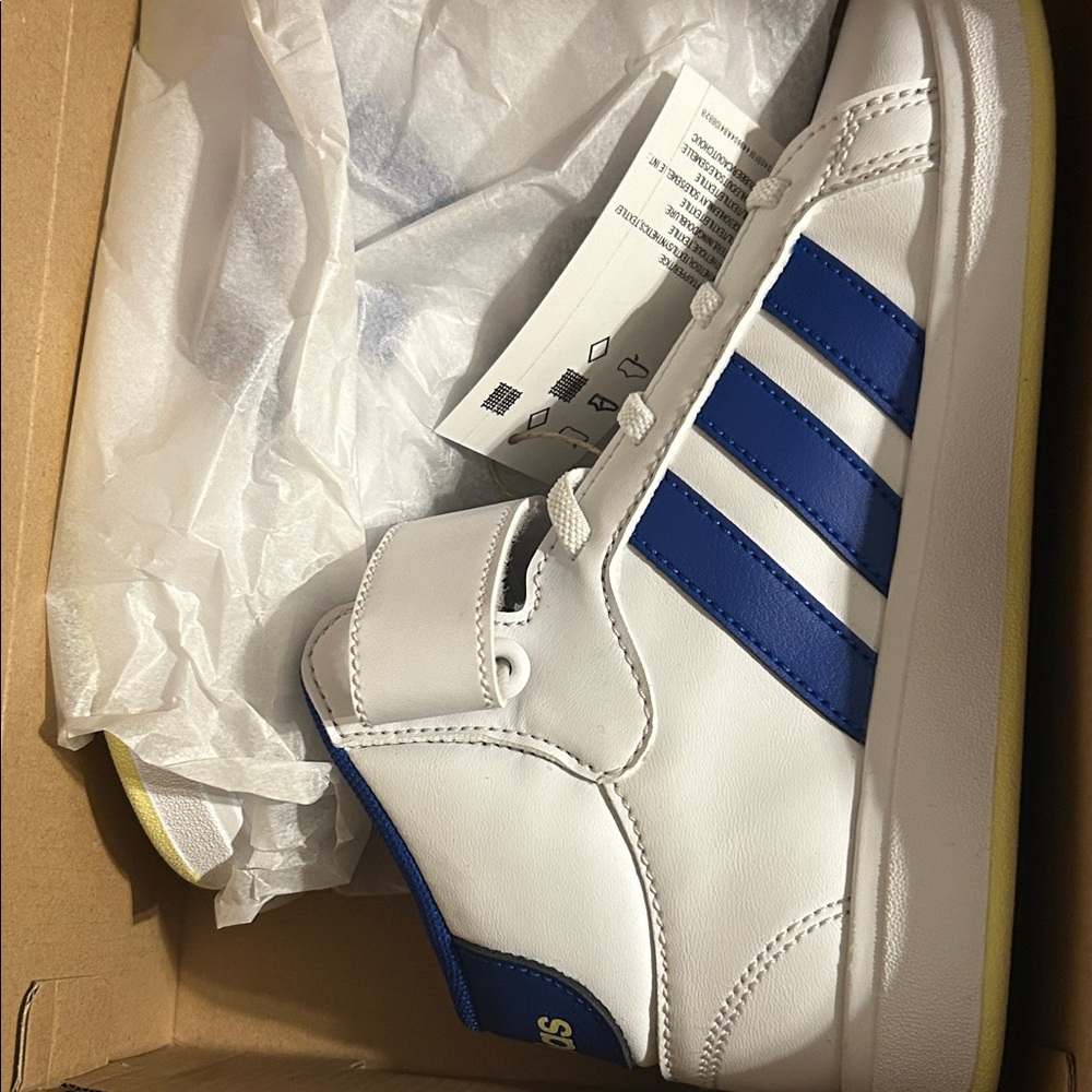 Adidas Grand Court Mid K White and Blue Sneakers